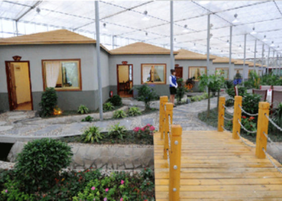 Lightweight Steel Sightseeing Venlo Glass Greenhouse Restaurant Custom Shaped